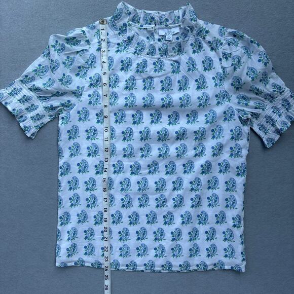 NWT SZ Blockprints X J. Crew smocked puff sleeve blouse in blue paisley size XXS - Picture 5 of 10